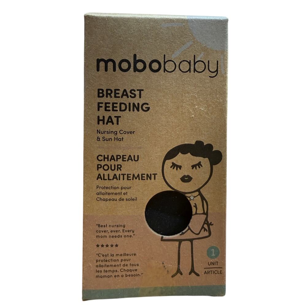 New Mobobaby Breast Feeding Hat Nursing Cover & Sun Hat Black Cream 0-6 Mos
